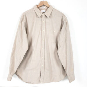 J Crew SIZE XL Cream Button Shirt Mens Plaid Long Sleeve Casual Modern Preppy